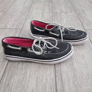 Sperry Top-Sider Bahama kids black sequin slip on boat shoes loafers size 3M